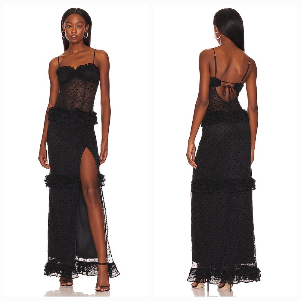 MAJORELLE Black Lace Maxi Dress